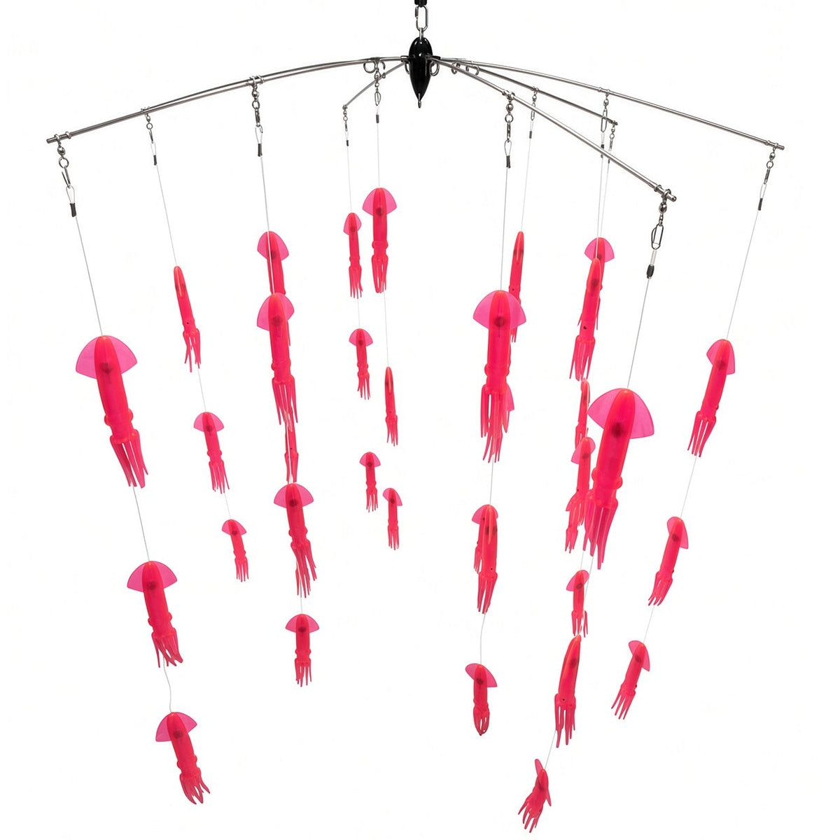 43 in fathom hydro  offshore fishing dredge bar with 36 pink colored rubber squid